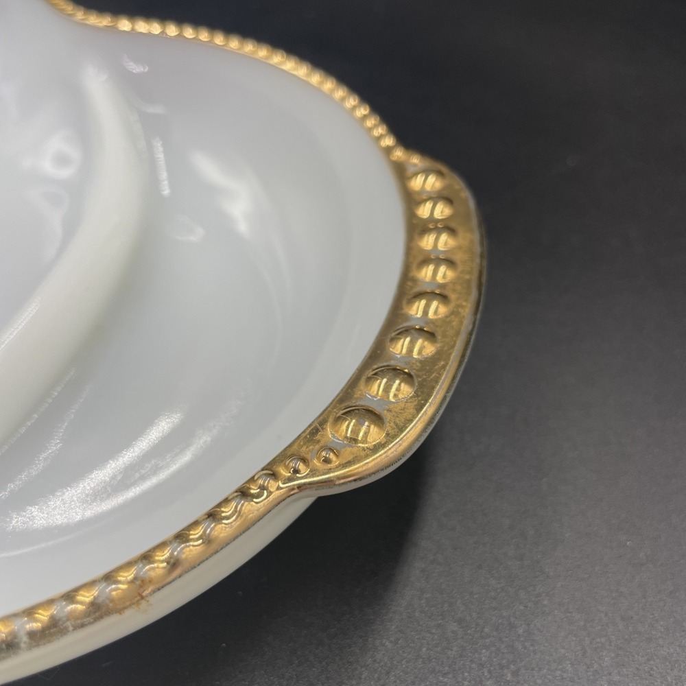 Vintage Fire King Milk Glass Divided Dish Cottage-MCM Gold Trim Oven Serve - Picture 9 of 15